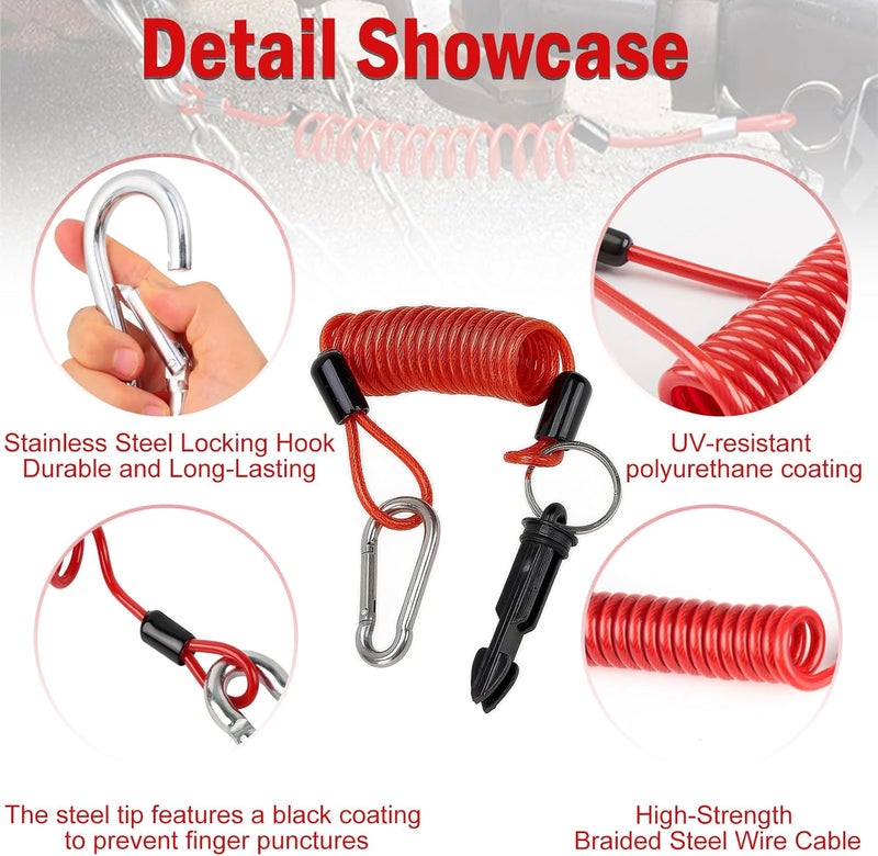 LevChall 4FT Breakaway Trailers Cable, Heavy Duty Stainless Steel Spring Coiled Wire Emergency Brake Safety Lanyard with Pin, Breakaway System Switch for RV Camper Trailer Towing Accessories - Image 3